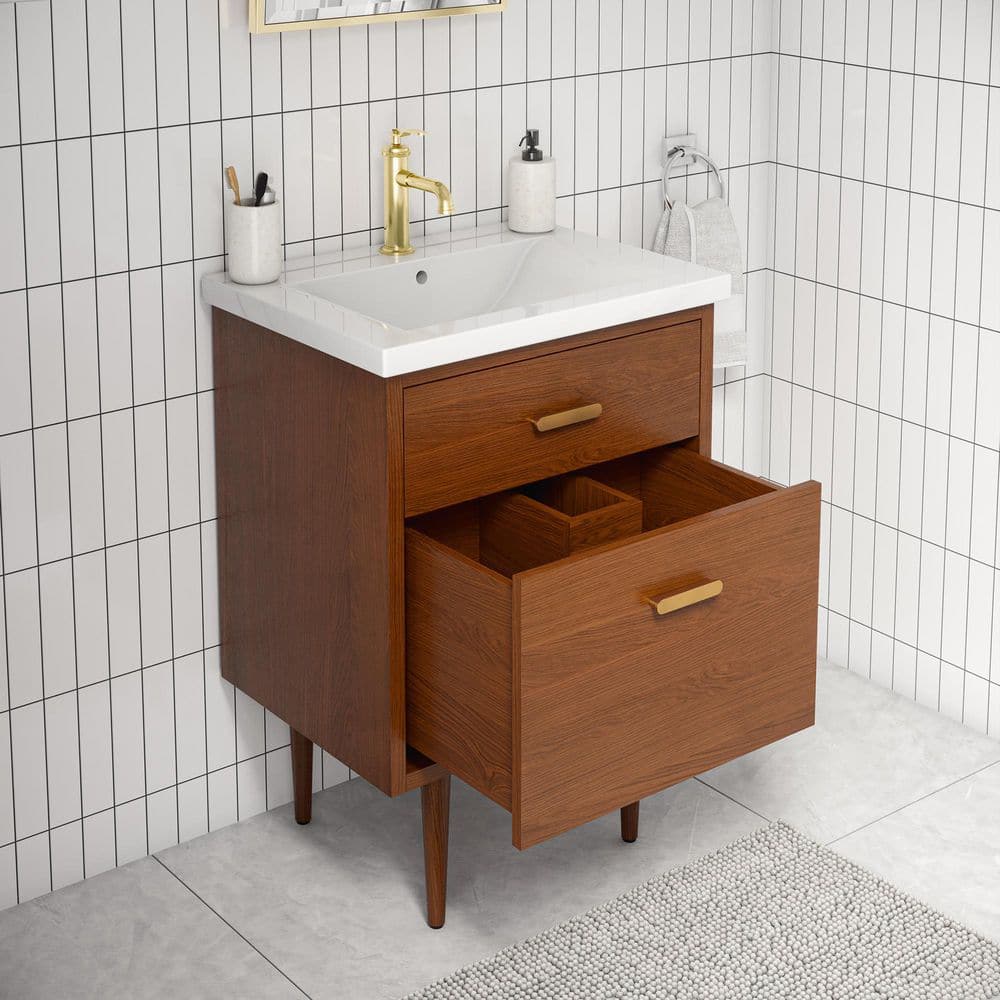 Brandy 24" Honey Walnut Freestanding Vanity with Ceramic Sink