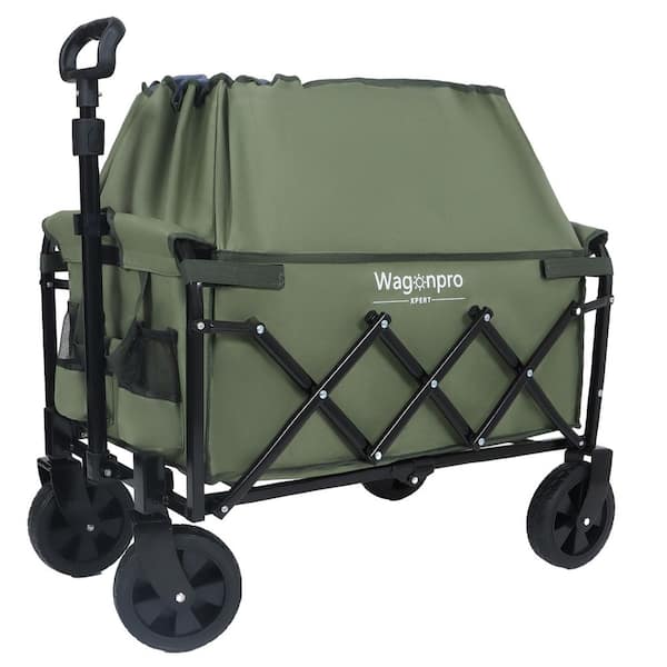 Army Green 3 cu. ft. Steel Garden Cart with 100% Extra Space for Camping, Shopping, Sports, Gardening, Fishing