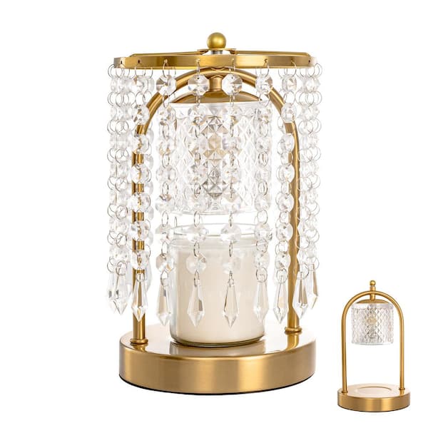 Briignite 5 in. Gold Metal Crystal Table Lamp for Living Room with Clear Crystal Shade and Height Adjustable