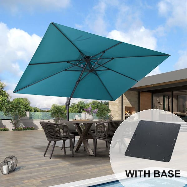 PURPLE LEAF 9 ft. x 12 ft. 2-Tier Aluminum Cantilever 360° Rotation Patio Umbrella with Base Plate, Turquoise Blue
