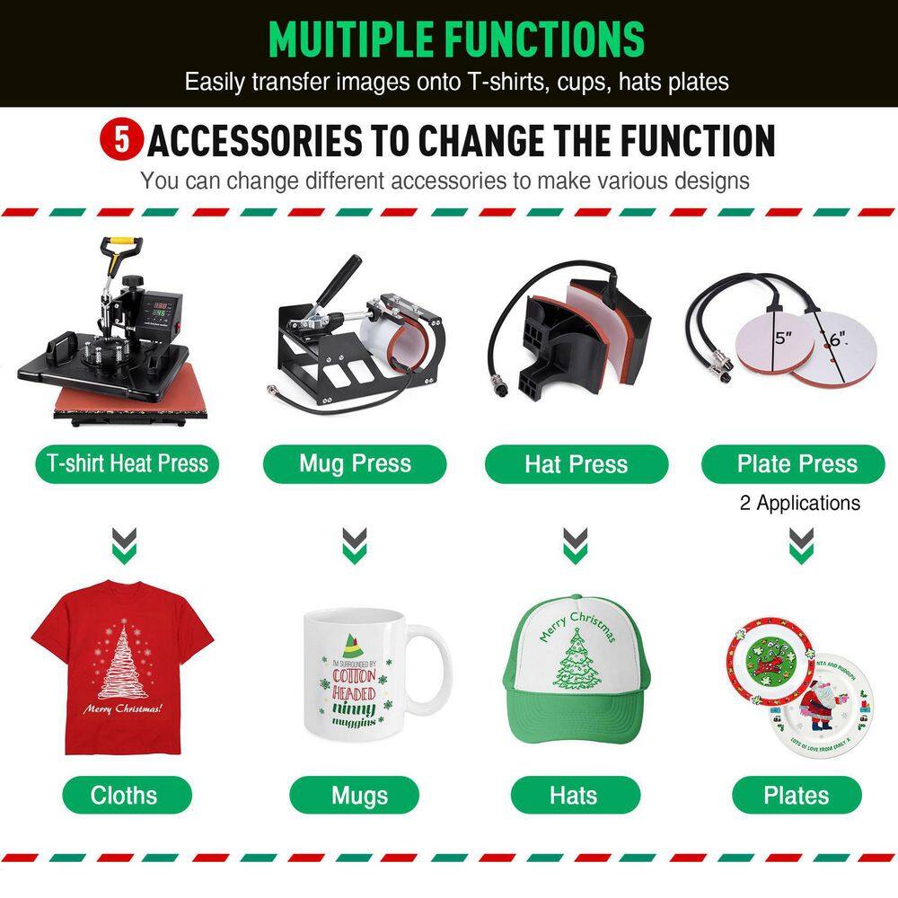 Black and Red 5-in-1 Digital Heat Press Machine