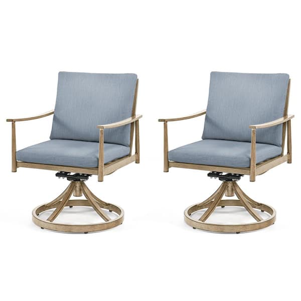 ChillPavilion Sunset Retreat Aluminum Outdoor Patio Dining Swivel Chairs with Blue Cushions (2-Pack)