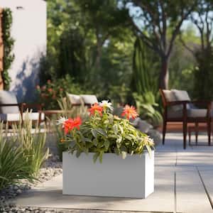 Modern 12.5 in. High Large Tall Crisp White Concrete Elongated Square Outdoor Planter Plant Pots