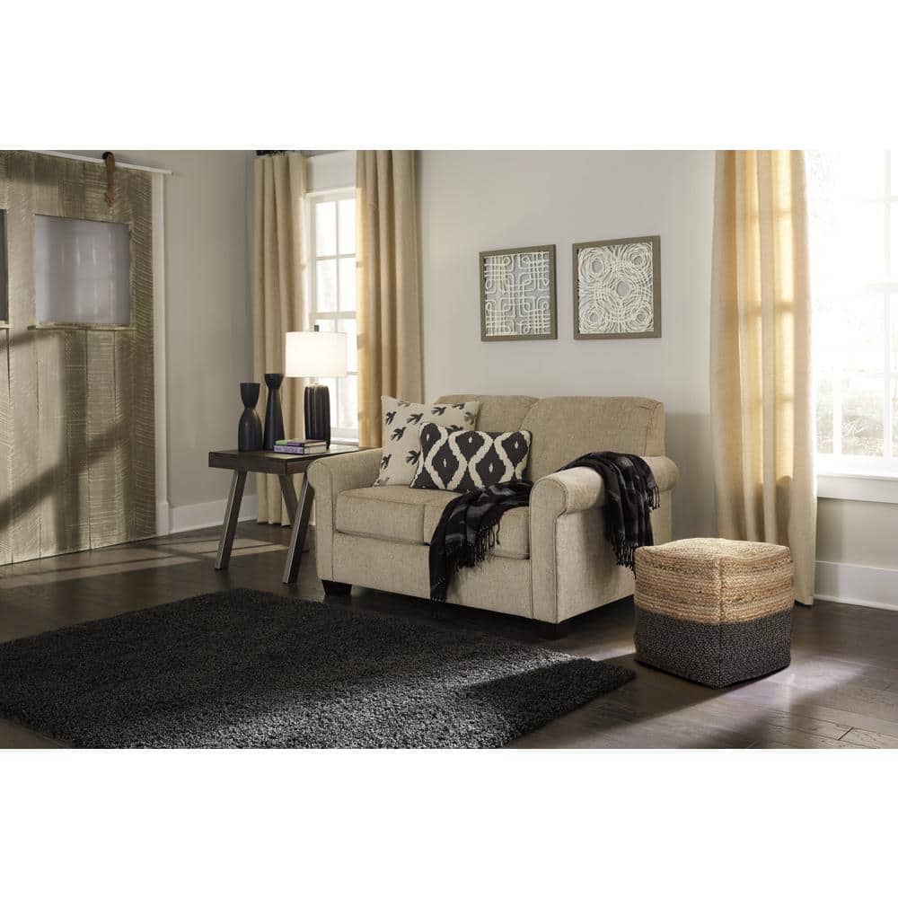 Contemporary Gray and Brown Braided Jute Pouf, 19" W x 17.5" H