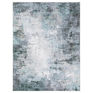 Harmony Abstract Blue 5 ft. X 7 ft. Polyester Indoor Machine Washable Area Rug