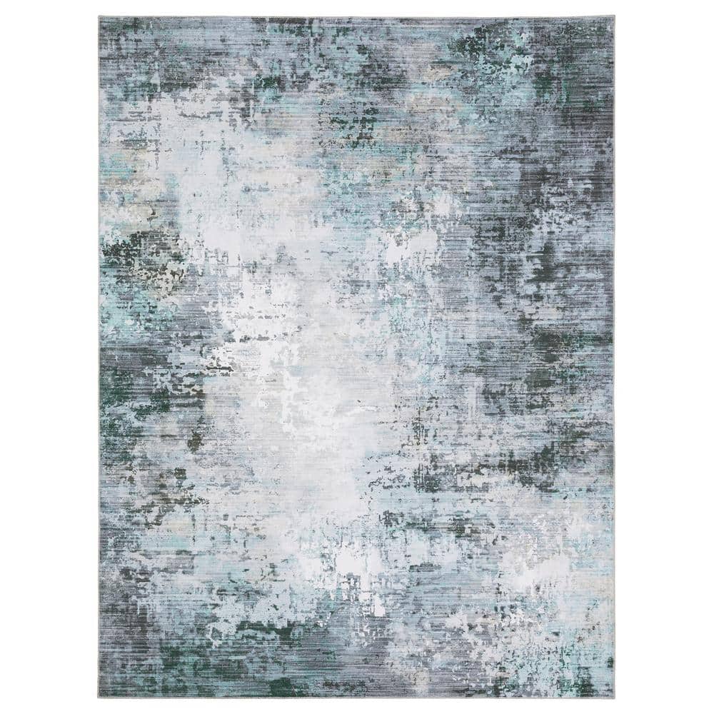 Harmony Abstract Blue 3 ft. 6 in. X 5 ft. 6 in. Polyester Indoor Machine Washable Area Rug