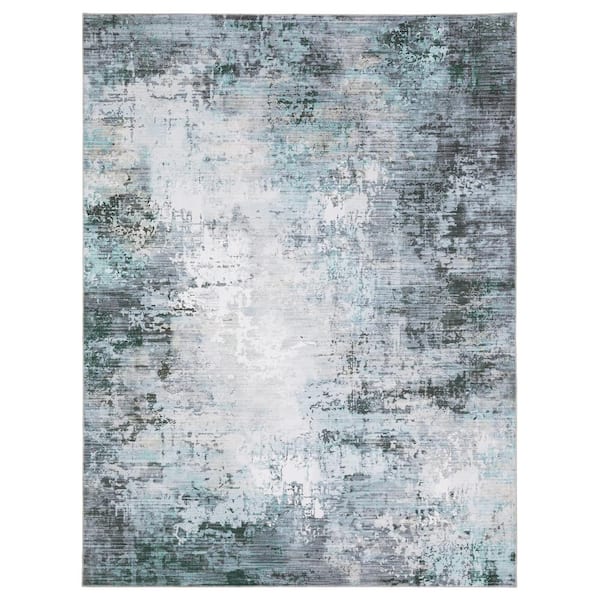 Home Decorators Collection Harmony Abstract Blue 6 ft. X 9 ft. Polyester Indoor Machine Washable Area Rug