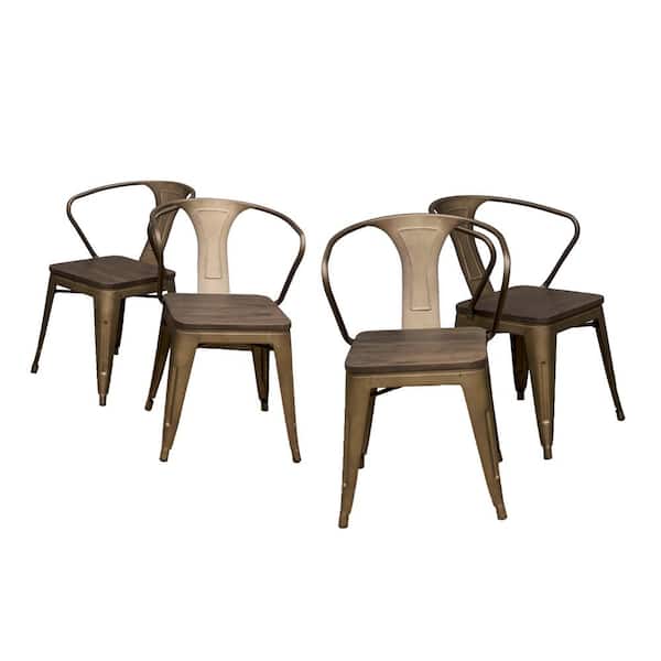 AmeriHome Metal and Wood Top, Rustic Gunmetal, Dark Elm Wood Dining Chairs (Set of 4)