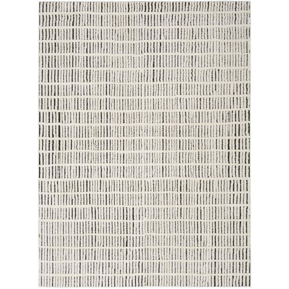 Nourison Cozy Modern Ivory Black 5 ft. x 7 ft. Linear Contemporary Area Rug