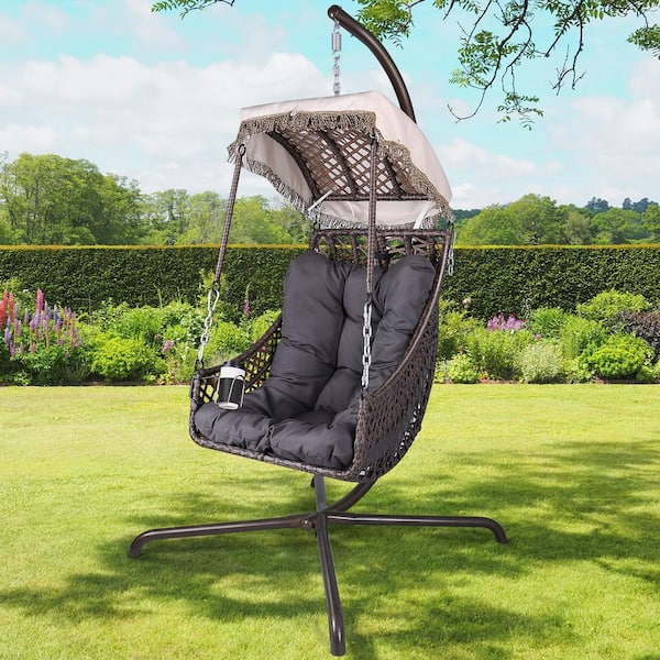 Swing Egg Chair with Stand Indoor Outdoor UV Resistant Cushion Hanging Hammock Chair with Holder