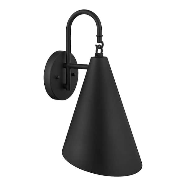 Hampton Bay Corvallis 15.5 in. Black Hardwired Outdoor Wall Lantern Sconce with No Bulb Included