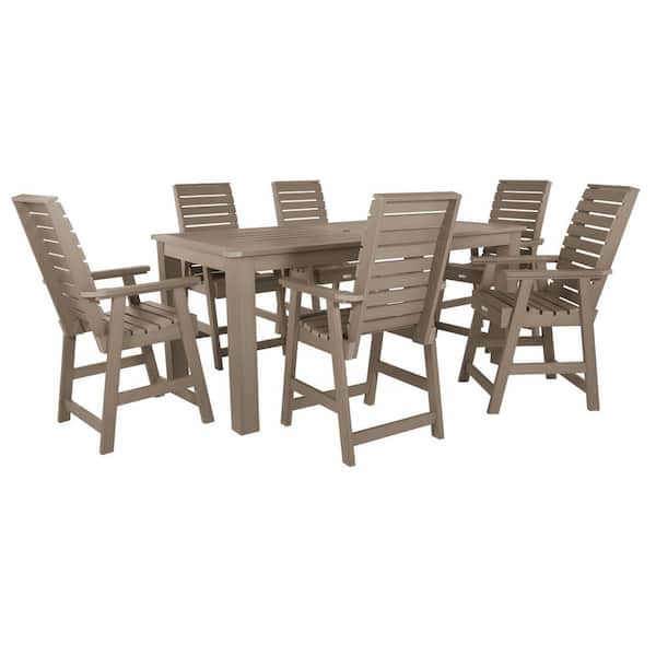 Weatherley Woodland Brown Counter Height Plastic Outdoor Dining Set in Woodland Brown Set of 6