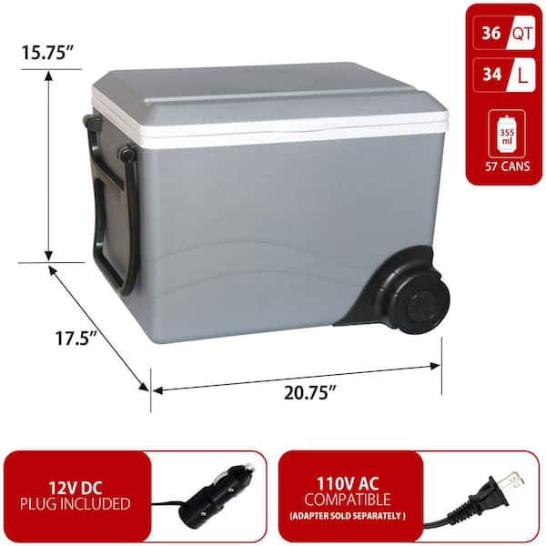 12V Wheeled Electric Cooler/Warmer, 34L (36 qt.) Thermoelectric