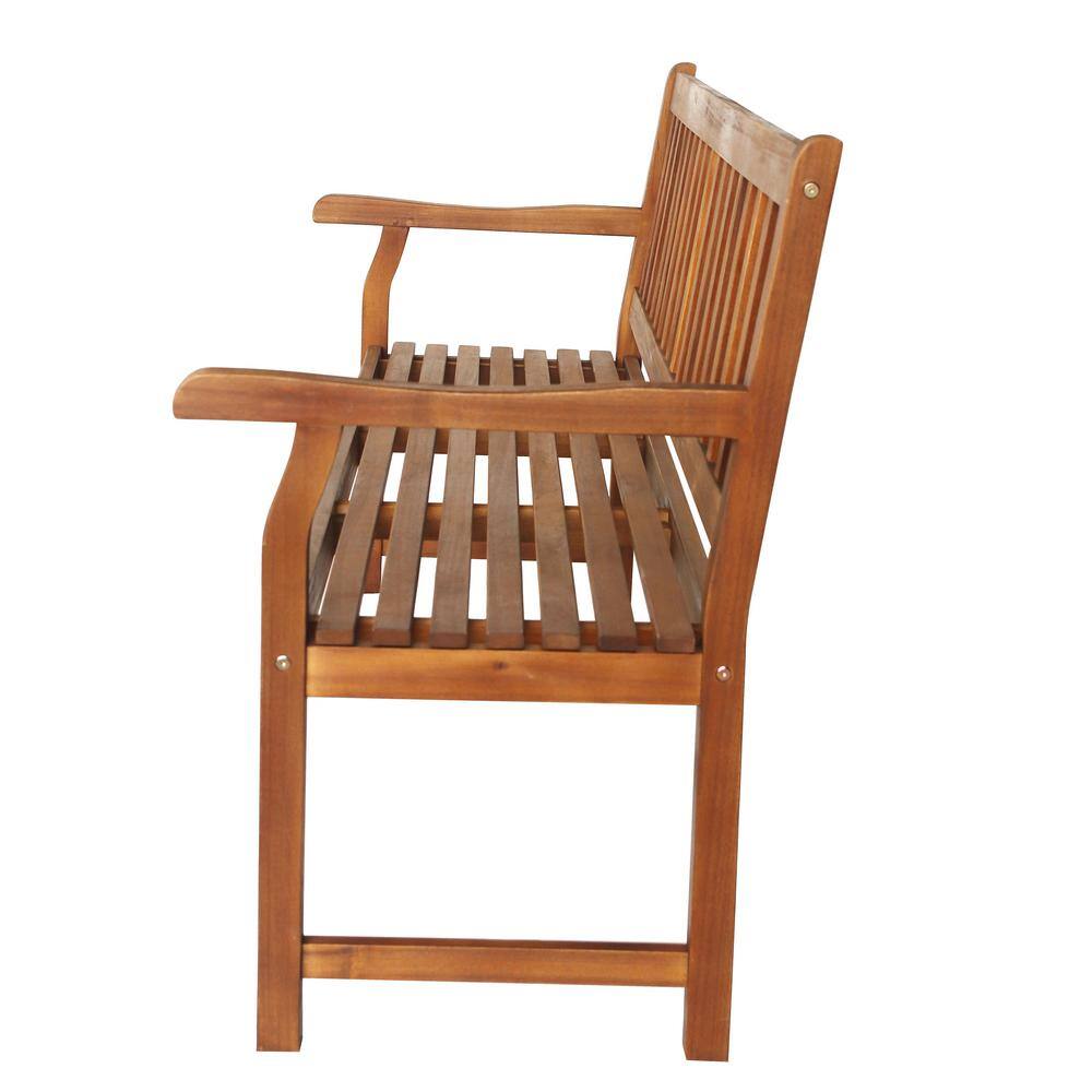 Laurel 59" Teak Acacia Wood Slat-Back Outdoor Garden Bench