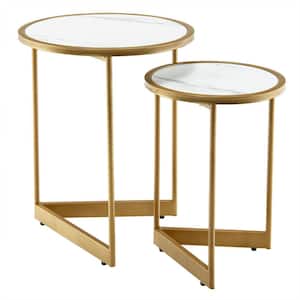 Round Nesting Table (Set of 2) Modern Side End Table Space-saving V-Shaped Base