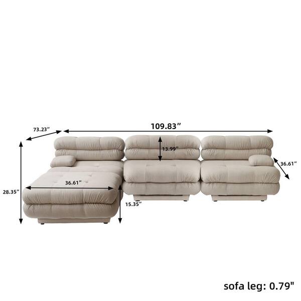 J&E Home 109 in. Armless 4-piece Flannel Velvet Deep Seat