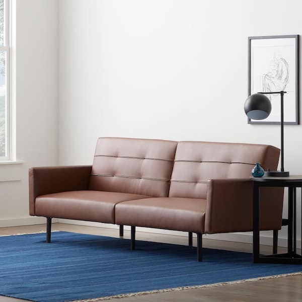 Brown Faux Leather Futon Chair Sofa Bed, Leather Futon Couch Bed