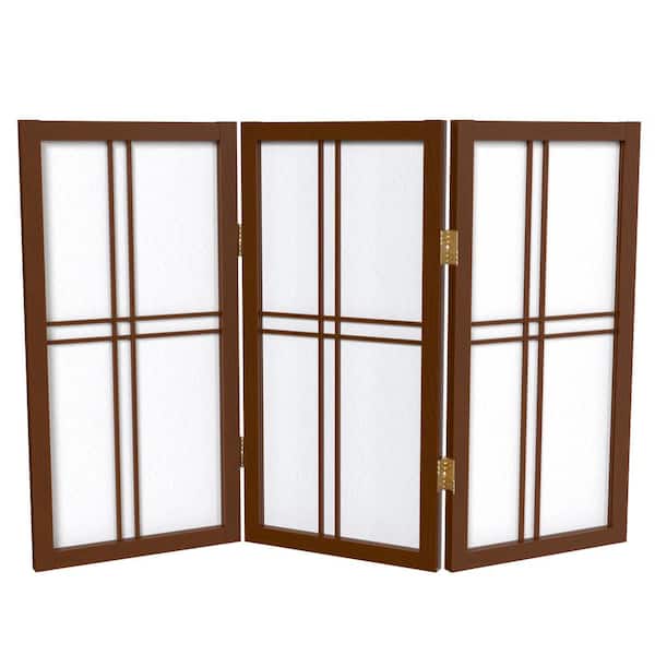 Oriental Furniture 2 ft. Short Desktop Double Cross Shoji Screen - Walnut - 3 Panels