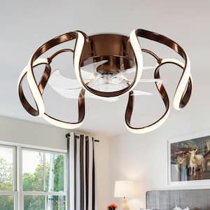 20 in. Indoor Brown Color Ceiling Fan with Integrated LED Light and Remote Flower Design Dimmable Ceiling Lighting