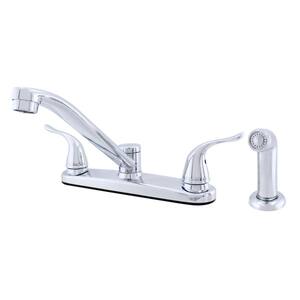 Double Handle Traditional Spout Standard Kitchen Faucet with Optional Side Sprayer in Chrome