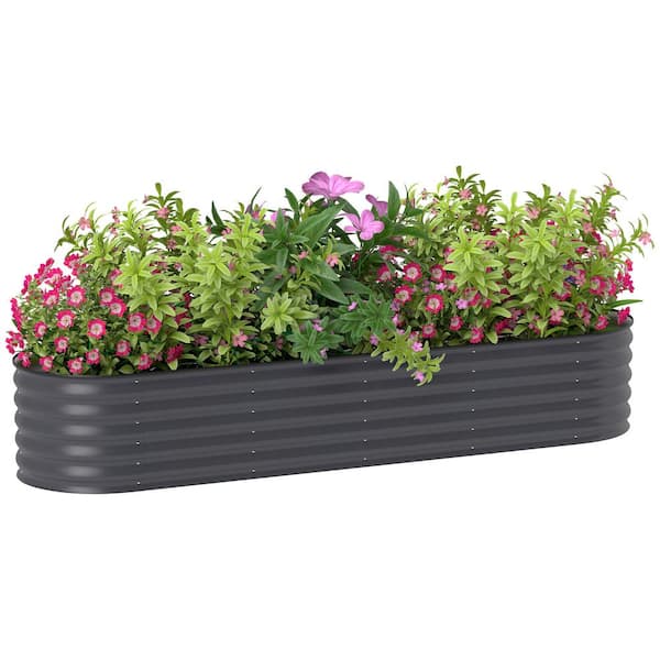 Outsunny 94.5 in. x 23.5 in. x 16.5 in., Galvanized Steel Raised Garden Bed Kit, Planter Box with Safety Edging, Dark Gray