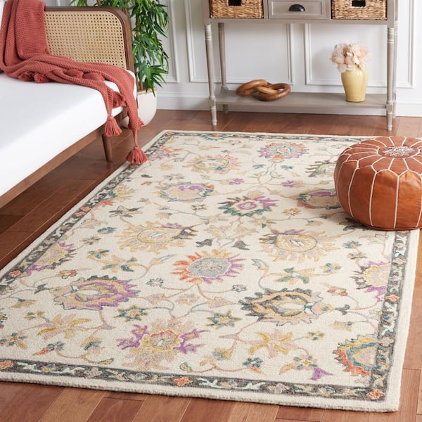 Blossom 6 ft. x 6 ft. Beige/Lavander Traditional Floral Square Area Rug