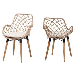 Ballerina Greywashed Rattan and Teak Wood Dining Chair (Set of 2)