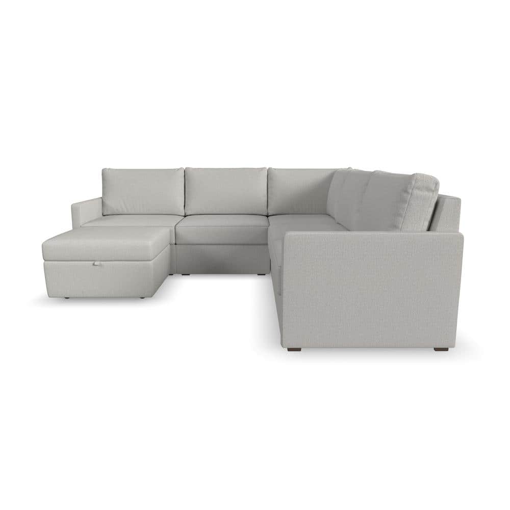 FLEXSTEEL Flex 102 in. W Straight Arm 5-piece Polyester Performance Fabric Modular Sectional Sofa with Storage Ottoman Light Gray, Frost Light Gray -  90225NSECS31301
