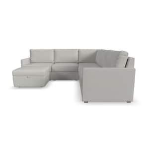 Flex 102 in. W Straight Arm 5-piece Polyester Performance Fabric Modular Sectional Sofa with Storage Ottoman Light Gray