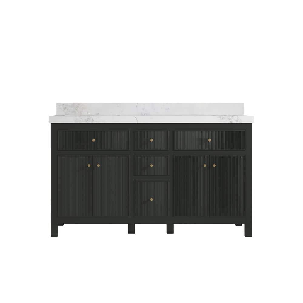 Sonoma 60 in. W x 22 in. D x 36 in. H Double Sink Bath Vanity in Black Top with 2 in. Calacatta Nuvo Top price history on PriceWatchPro