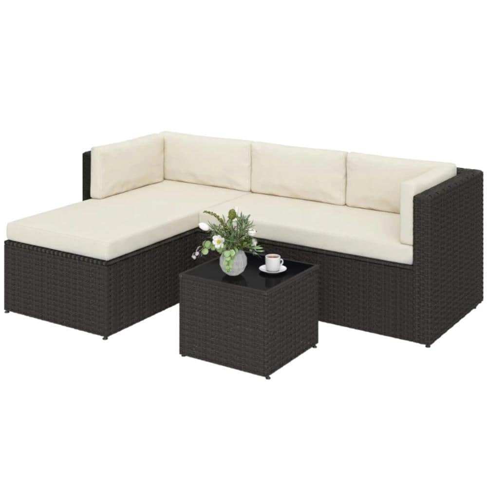 Dark Brown 3 Piece Rattan Outdoor Conversation  Set  with Beige Cushion for Patio price history on PriceWatchPro