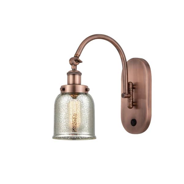 Bell 1-Light Antique Copper, Silver Plated Mercury Wall Sconce with Silver Glass Shade