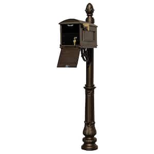 Lewiston Bronze Post Mount Locking Insert Mailbox with decorative Ornate Base and Pineapple Finial