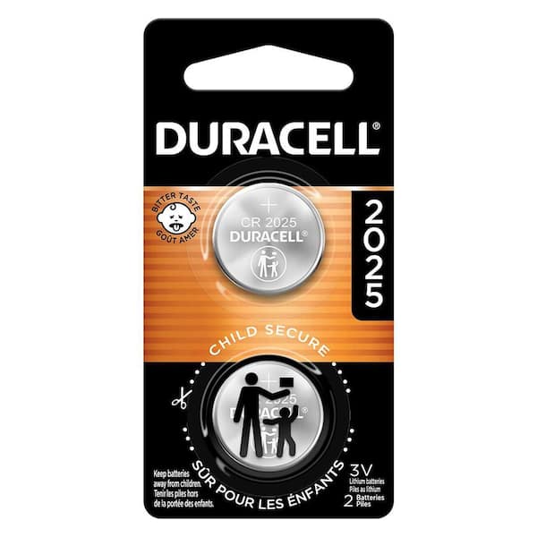 CR2025 3-Volt Lithium Coin Battery with Child Safety Features for Key Fobs (2-Pack)