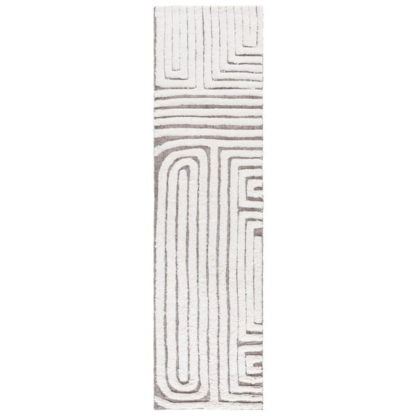 Kilim 2 ft. x 13 ft. Beige/Ivory Geometric High-Low Runner Rug