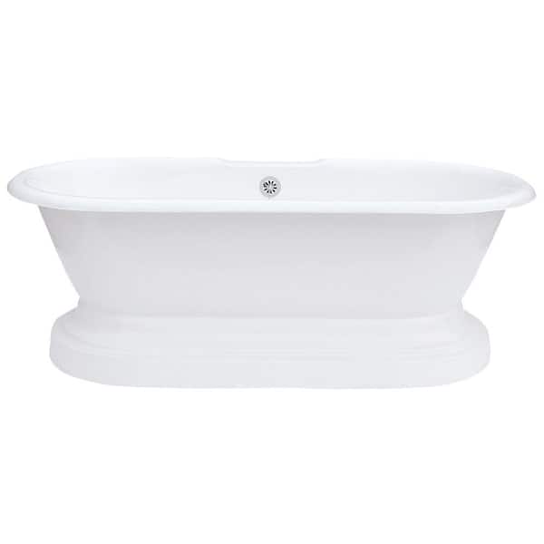 Elizabethan Classics 5 ft. 7 in. Cast Iron Dual Tub on Plinth Less Faucet Holes in White