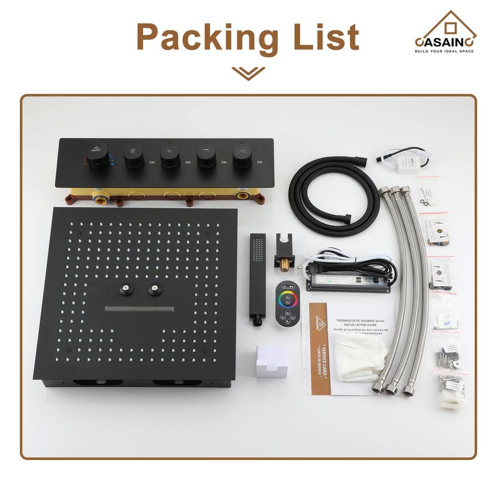 Matte Black 16-Inch Dual Square Ceiling Mounted Rain Shower System