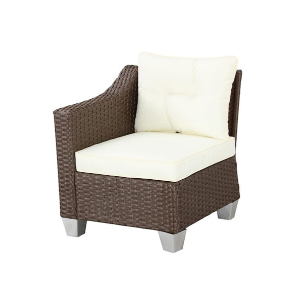 Patio Festival 1-Piece Wicker Outdoor Right-Arm Sectional Chair with Beige Cushions