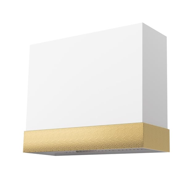 Akicon 36 in. Stainless Steel Ducted Wall Mount Range Hood with Powerful 600 CFM Vent Motor, 3-Speed, in White with Gold