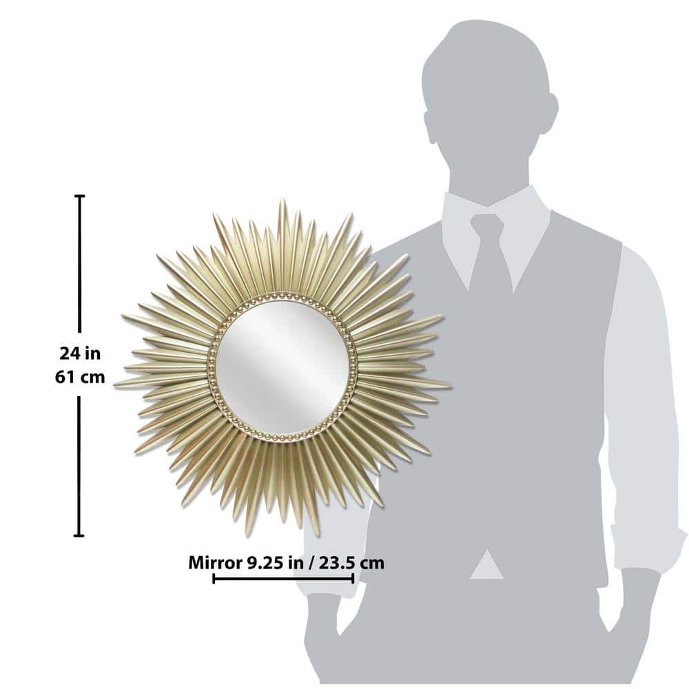 Elegant 24" Sunburst Wall Mirror in Light Gold Finish