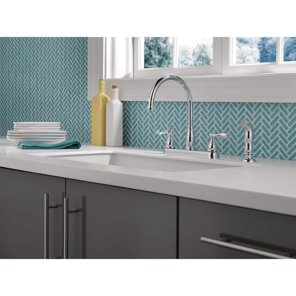 Delta Chrome Two-Handle Kitchen Faucet with Side Spray