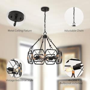 18.1 in. 4-Light Black Retro Farmhouse Round Chandelier for Dining Room Entryway Kitchen Hallway with No Bulbs Included