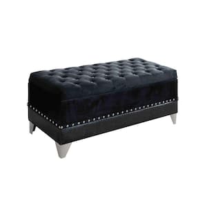 Black 18.5 in. Backless Bedroom Bench with Nailhead Trim and Button Tufted Seat