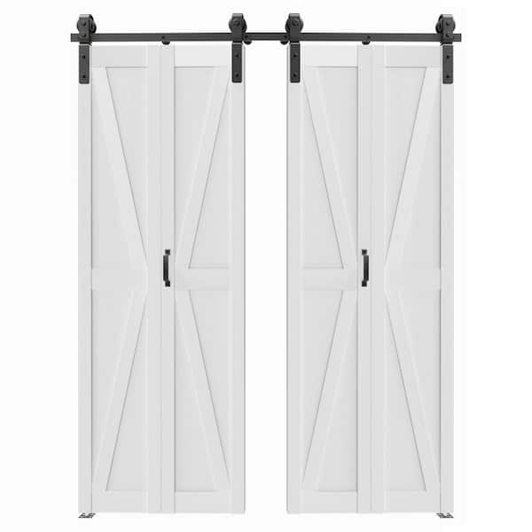 60 in. x 84 in. (30 in. W x 2) White, Finished, MDF, K Shaped, Bi-Fold Style Sliding Barn Door with Hardware Kit