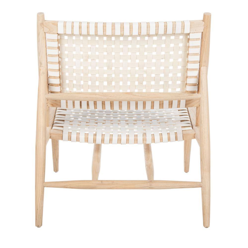 Transitional Beige and White Leather Woven 26'' Accent Chair