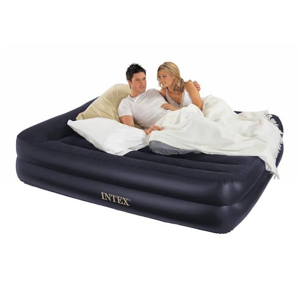 Intex Queen Pillow Rest Airbed Inflatable Air Mattress w/ Built In Pillow & Pump 