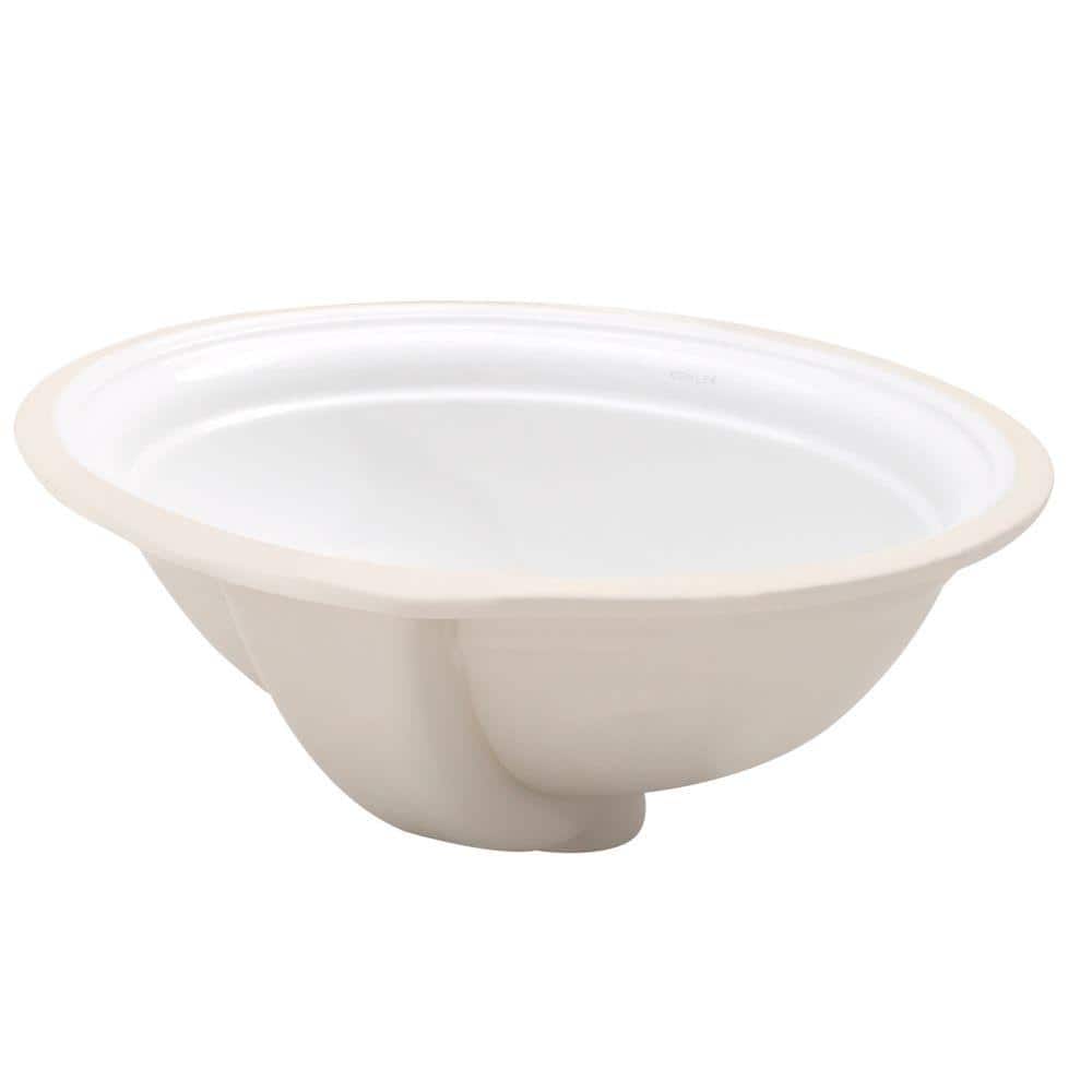 White Ceramic Oval Undermount Bathroom Sink with Overflow