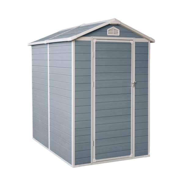 4 ft. W x 6 ft. D Gray Resin Outdoor Storage Shed with Floor and Lockable Doors for Patio, Yard, Lawn (24 sq. ft. )