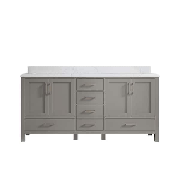 Willow Collections Malibu 72 in. W x 22 in. D x 36 in. H Double Sink Bath Vanity in Gray with Cove Edge Empira Quartz Top