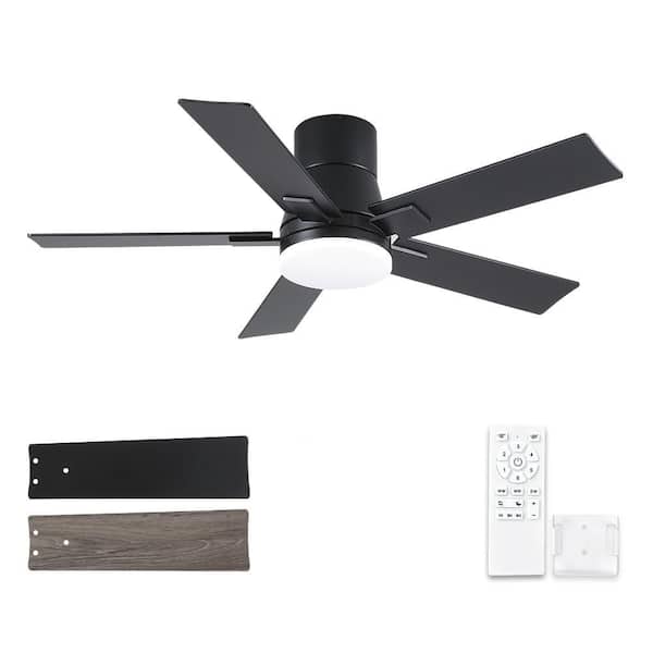 Amice 42 in. Indoor Matte Black Standard Flush Mount Ceiling Fan with Integrated LED, Quite Motor and Remote Control